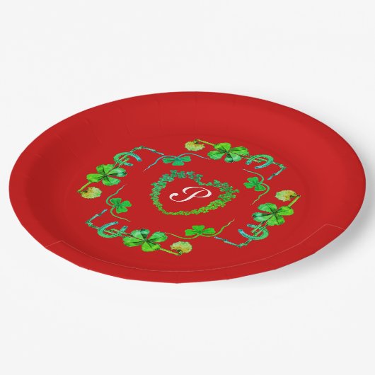 SHAMROCK HEART, FLOWERS, GROENE MONOGRAM Red P Papieren Bordje (Gekanteld)