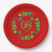 SHAMROCK HEART, FLOWERS, GROENE MONOGRAM Red P Papieren Bordje (Voorkant)