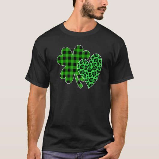 Shamrock Heart Leopard Buffalo St Patricks Day Men T-shirt (Voorkant)