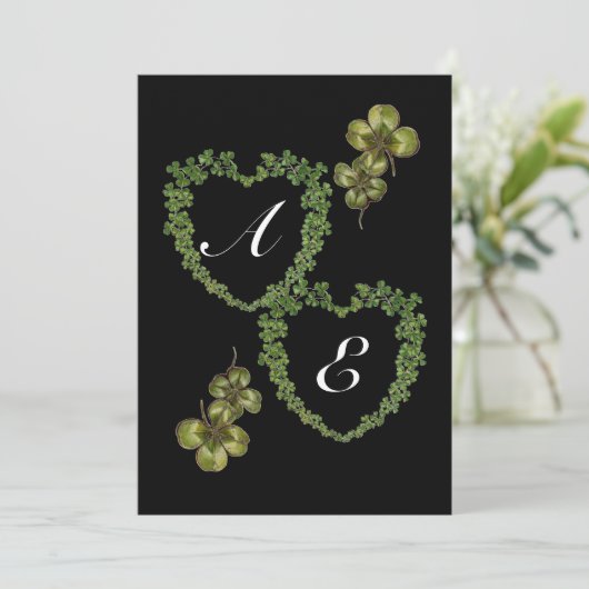 SHAMROCK HEARTS MONOGRAM Black Green Aankondiging (Staand voorkant)