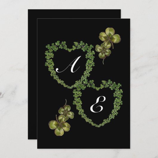SHAMROCK HEARTS MONOGRAM Black Green Aankondiging (Voorkant / Achterkant)
