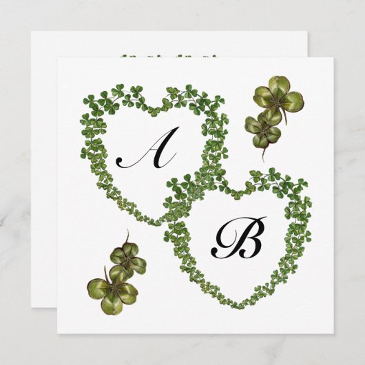 SHAMROCK HEARTS MONOGRAM green white paars black Aankondiging (Voorkant / Achterkant)