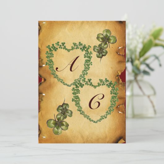 SHAMROCK HEARTS MONOGRAM PARCHCHMENT ice Aankondiging (Staand voorkant)