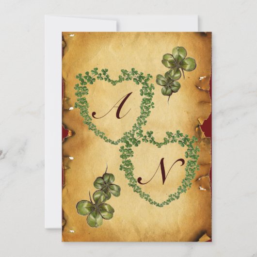 SHAMROCK HEARTS MONOGRAM PARCHCHMENT vilt Aankondiging (Voorkant)