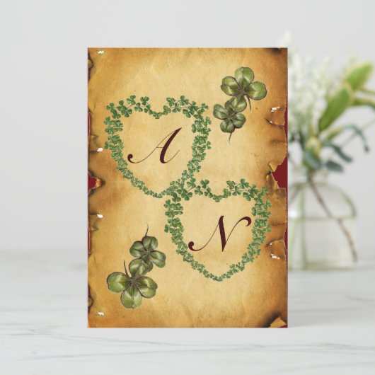 SHAMROCK HEARTS MONOGRAM PARCHCHMENT vilt Aankondiging (Staand voorkant)