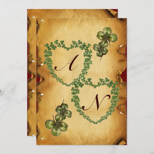 SHAMROCK HEARTS MONOGRAM PARCHCHMENT vilt Aankondiging (Voorkant / Achterkant)