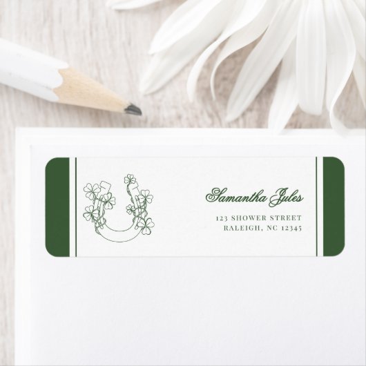 Shamrock Hoefijzer Bruidsdouche Retouradres Etiket (Insitu)