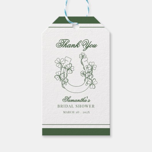 Shamrock Horseshoe Bruidsdouche Bedankt Cadeaulabel (Voorkant)