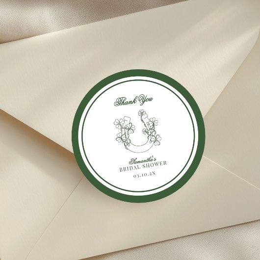 Shamrock Horseshoe Bruidsdouche Bedankt Ronde Sticker
