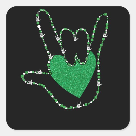 Shamrock I Love You Hands Sign Language ASL Vierkante Sticker (Voorkant)