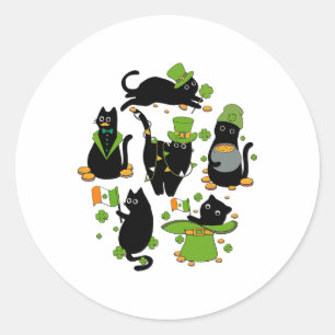 Shamrock Ierse Zwarte Kat Sint Patrick Dag Ronde Sticker