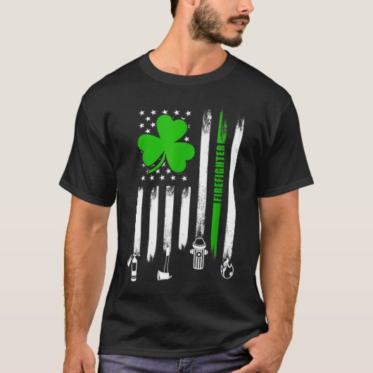 Shamrock Irish American Flag Firefighter St-Patric T-shirt (Voorkant)