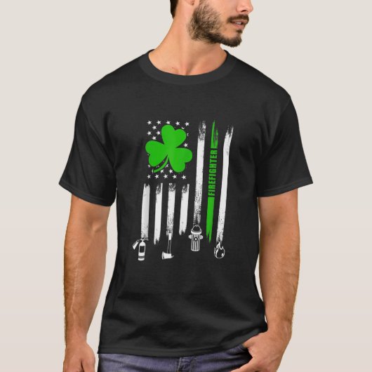 Shamrock Irish American Flag Firefighter St-Patric T-shirt (Voorkant)