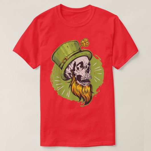 Shamrock Irish Bearded Skull Leprechaun St Patrick T-shirt (Design voorkant)