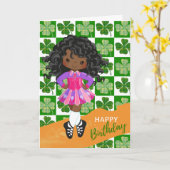 Shamrock Irish Dance Black Girl Birthday Kaart (Gele Bloem)