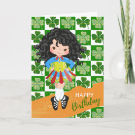 Shamrock Irish Dance Black Hair Girl Birthday Kaart