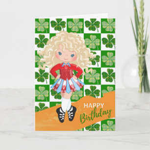 Shamrock Irish Dance Blond Hair Girl Birthday Kaart