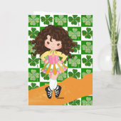 Shamrock Irish Dance Brunette Girl Birthday Kaart (Achterkant)