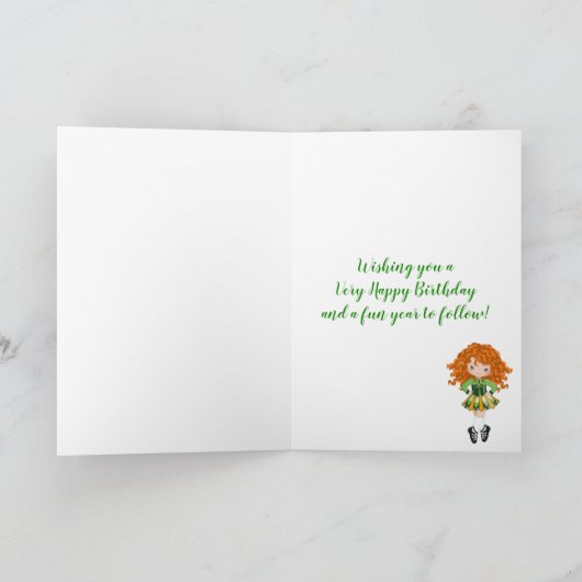 Shamrock Irish Dance Redhead Girl Birthday Kaart (Binnen)