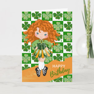 Shamrock Irish Dance Redhead Girl Birthday Kaart