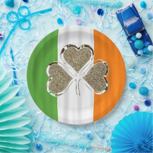 Shamrock Irish Flag Clover Ireland Gold Elegant Papieren Bordje (Feest)