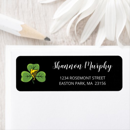 Shamrock Irish Harp Elegant Calligraphy Script Etiket (Insitu)