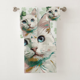 Shamrock kat met blauwe ogen bad handdoek
