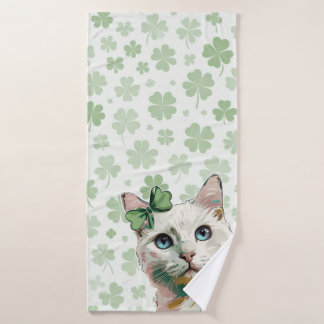 Shamrock kat met blauwe ogen bad handdoek