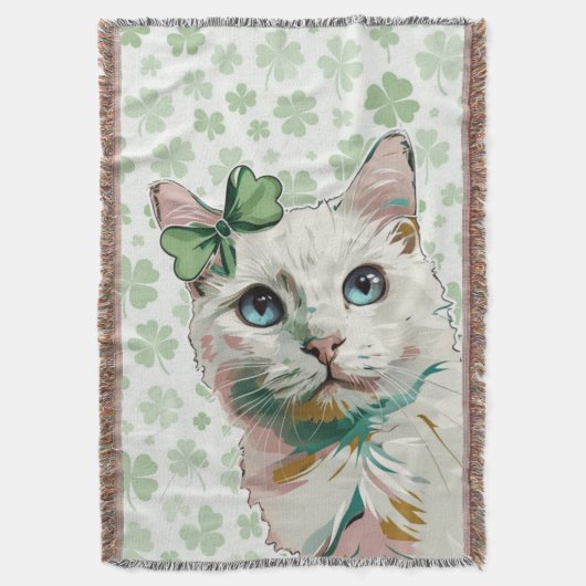 Shamrock kat met blauwe ogen deken (Voorkant Verticaal)