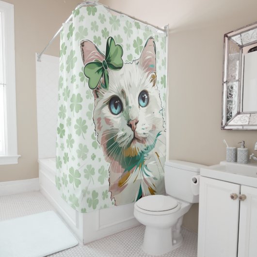 Shamrock kat met blauwe ogen douchegordijn (In situ)
