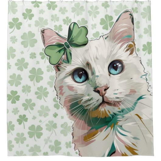 Shamrock kat met blauwe ogen douchegordijn (Voorkant)