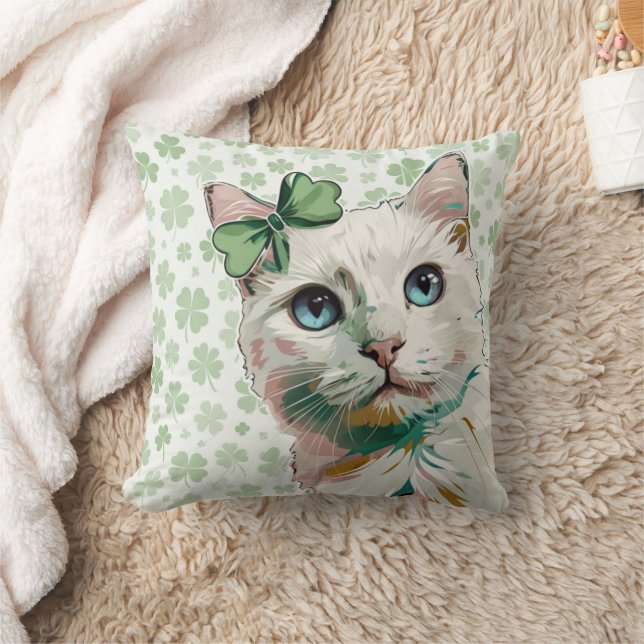 Shamrock kat met blauwe ogen kussen (Deken)
