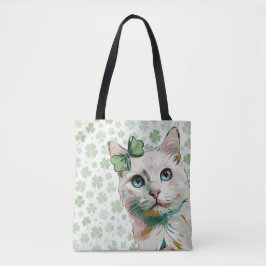 Shamrock kat met blauwe ogen tote bag