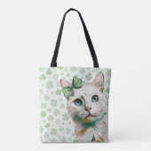 Shamrock kat met blauwe ogen tote bag (Achterkant)