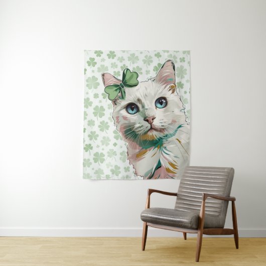 Shamrock kat met blauwe ogen wandkleed (In situ)