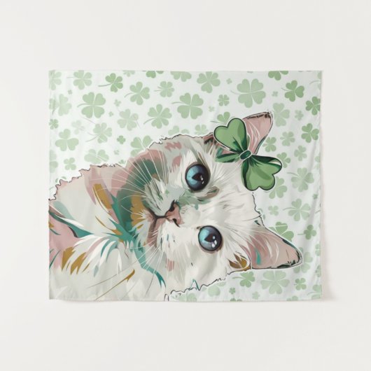 Shamrock kat met blauwe ogen wandkleed (Voorkant (horizontaal))