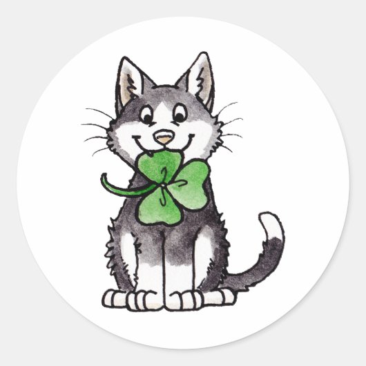 Shamrock Kat Ronde Sticker (Voorkant)