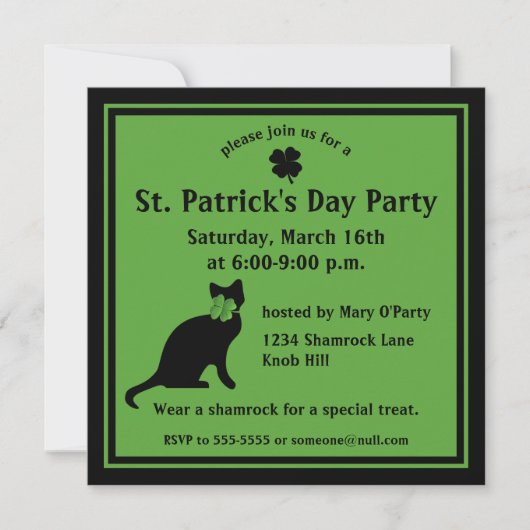 Shamrock Kat St. Patrick's Day Uitnodiging (Voorkant)