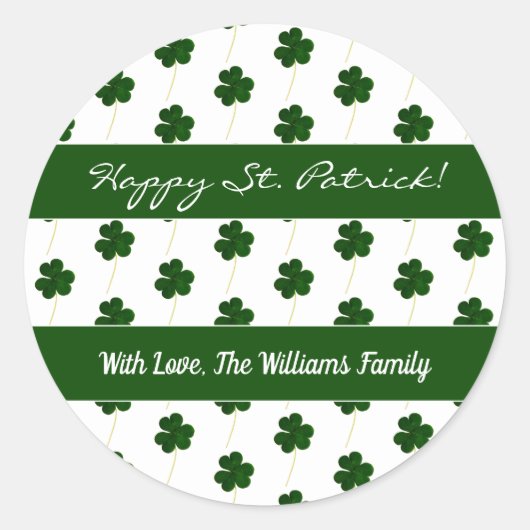 Shamrock Klaverpatroon Gelukkig St. Patrick Ronde Sticker (Voorkant)
