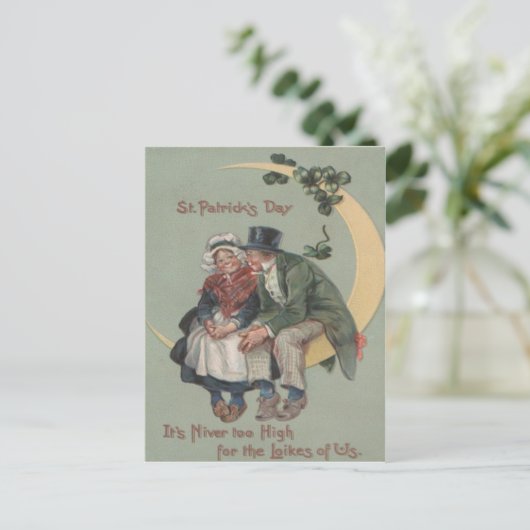  Shamrock-koppel op Moon St Patrick's Day Briefkaart (Staand voorkant)
