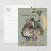 Shamrock-koppel op Moon St Patrick's Day Briefkaart (Voorkant / Achterkant)