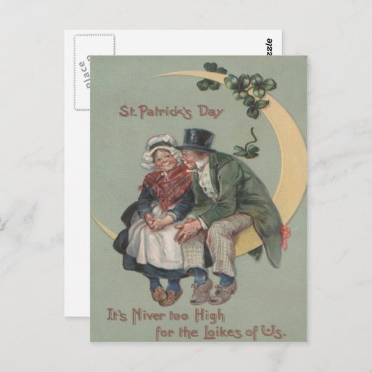 Shamrock-koppel op Moon St Patrick's Day Briefkaart (Voorkant / Achterkant)