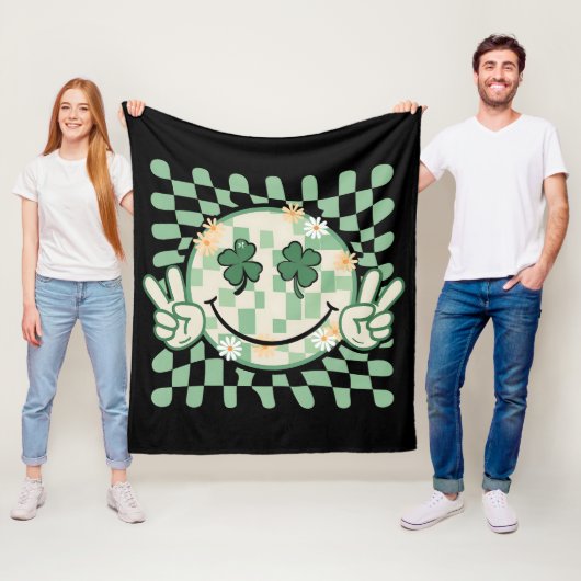 Shamrock Lachend Gezicht Grappige St. Patrick's Da Fleece Deken (In situ)