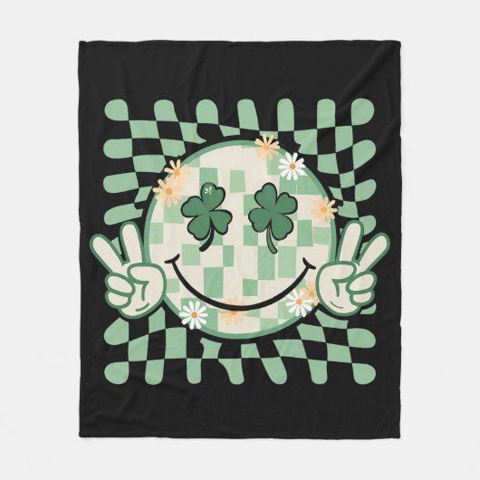Shamrock Lachend Gezicht Grappige St. Patrick's Da Fleece Deken (Voorkant)