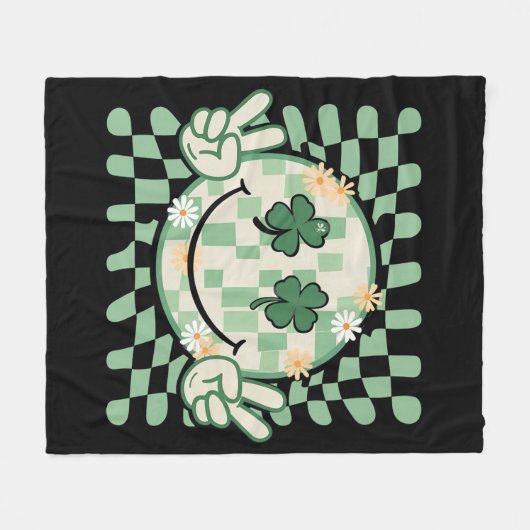 Shamrock Lachend Gezicht Grappige St. Patrick's Da Fleece Deken (Voorkant (Horizontaal))