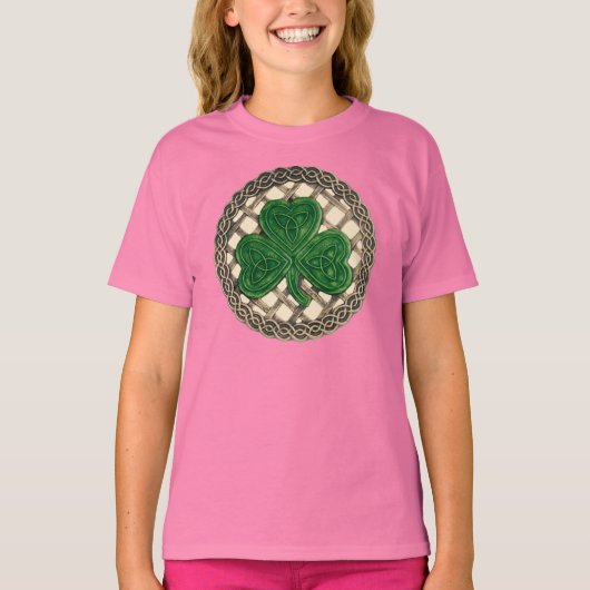 Shamrock Lattice and Celtic Knoins on beige Shirt (Voorkant)