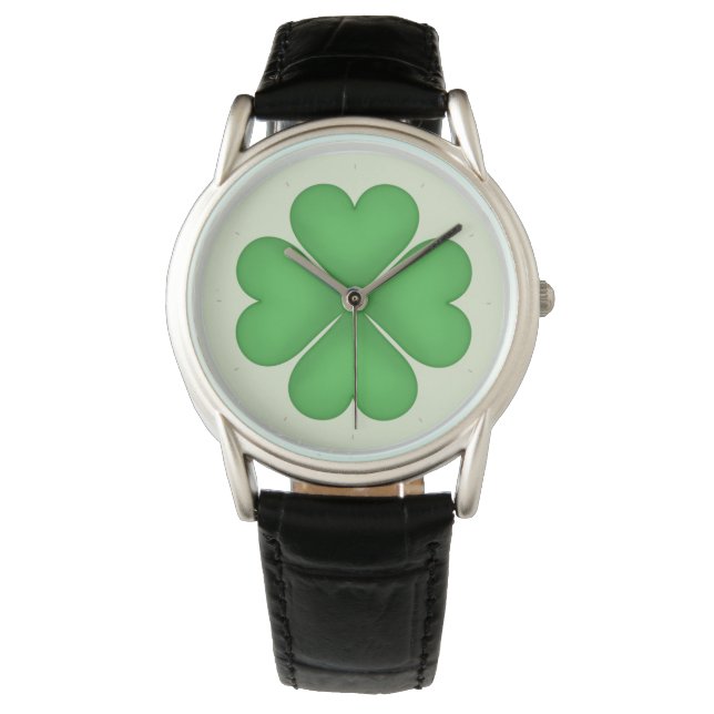 Shamrock leaf Clover Hearts-patroon Horloge (Voorkant)