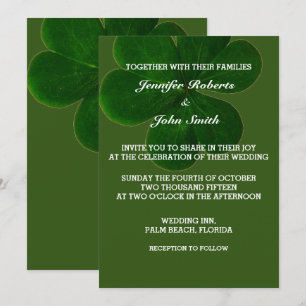 Shamrock Leaf Forest Green Colorful Trendy Wedding Kaart