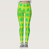 Shamrock Leaves Neon Green Glitter St Patricks Day Leggings (Voorkant)