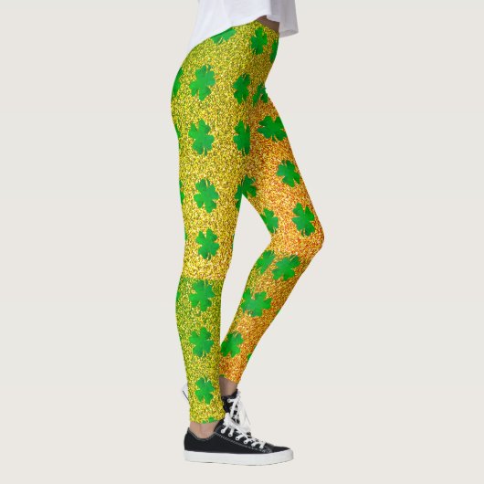 Shamrock Leaves reen Glitter St Patricks Day Ombre Leggings (Rechts)